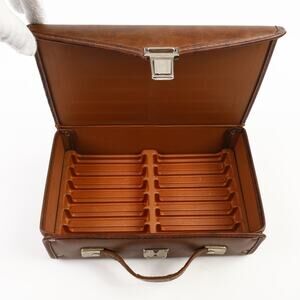 Vtg Service Mfg Co USA 12 Audio Cassette Top Handle Carry Case Brown Vinyl